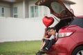 Little boys giving balloon heart to his mother love Royalty Free Stock Photo