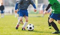 Little Boys Playing Soccer Tournament Match Outdoor. Football Game on Summer Sunny Day Royalty Free Stock Photo