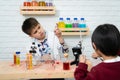 Little boys in science classroom It is the basis for the process of systematic thinking, reasoning, observation, data collection.