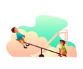 Little boys on seesaw vector illustration isolated on white background Royalty Free Stock Photo