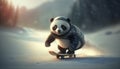 A little brave panda is riding a snowboard. Generative AI