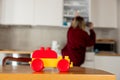 Little brick car on a kitchen table at home Royalty Free Stock Photo