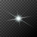 Little bright white sparkle with magic light rays on transparent background