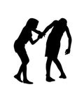 Little brother and sister fighting vector silhouette illustration isolated on white background. Angry girl and boy fight. Children Royalty Free Stock Photo