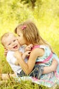 Little brother and sister playing on the nature Royalty Free Stock Photo