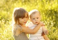 Little brother and sister playing on the nature Royalty Free Stock Photo