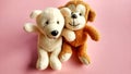 Little brown monkey doll and white polar bear Royalty Free Stock Photo