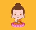 Little buddha cartoon character meditation on lotus flowrr outline Royalty Free Stock Photo