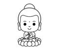 Little buddha cartoon character meditation on lotus flowrr outline Royalty Free Stock Photo