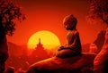 Little buddha meditating in the sunset. Ia generative.