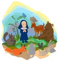 A little nun is preaching truth to animals in t