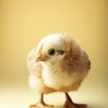 Little Buff Orpington chick against a yellow background with room for copy space