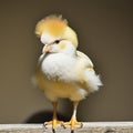 Little Buff Orpington chick against a yellow background with room for copy space