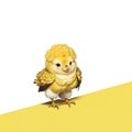 Little Buff Orpington chick against a yellow background with room for copy space
