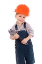 Little builder in helmet with wrench Royalty Free Stock Photo