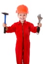 Little builder with wrench and hammer