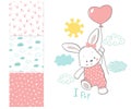 Little Bunny is flying in a balloon. Surface pattern