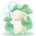 Little bunny holding leaf illustration