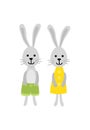 Little bunny. Young easter boy and girl rabbits. Pair. Flat, cartoon, isolated