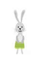 Little bunny. Young easter boy rabbit in green shorts. Flat, cartoon, isolated