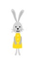Little bunny. Young easter girl rabbit in yellow dress. Flat, cartoon, isolated