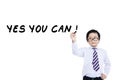 Little businessman write on whiteboard Royalty Free Stock Photo