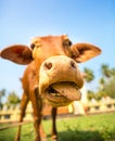 Little calf mug with hanging out tongue closeup Royalty Free Stock Photo