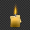 Little Candle with Fire Set on Transparent Background. Vector