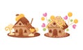 Little candy houses set. Lovely cottages made of biscuits and candies cartoon vector illustration Royalty Free Stock Photo