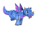 Little cartoon blue flying dragon. Vector friendly fantasy monster illustration.