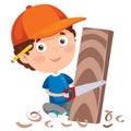 Little Cartoon Carpenter Working With Woods