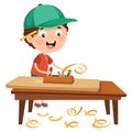 Little Cartoon Carpenter Working With Woods