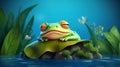 little cartoon comic style frog is sleeping on the leaf Royalty Free Stock Photo
