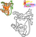 Cartoon cute monkey coloring book funny illustration