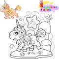 Cartoon cute pony unicorn, coloring book, funny illustration