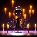 A little cartoon girl with candles in her hands