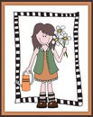 Little cartoon girl gardener in frame