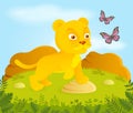 Little cartoon lion with butterflies