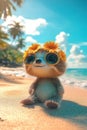 Little cartoon sloth on the beach. Selective focus Royalty Free Stock Photo