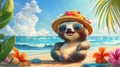 Little cartoon sloth on the beach. Selective focus Royalty Free Stock Photo