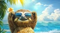 Little cartoon sloth on the beach. Selective focus Royalty Free Stock Photo