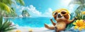 Little cartoon sloth on the beach. Selective focus Royalty Free Stock Photo