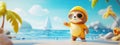 Little cartoon sloth on the beach. Selective focus Royalty Free Stock Photo