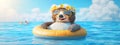 Little cartoon sloth on the beach. Selective focus Royalty Free Stock Photo
