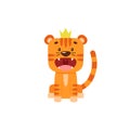 A little cartoon tiger growls. Cute wild animal sitting in the crown.