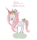 Little cartoon white fairytale unicorn. vector art