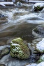 Little cascade with ice. River in cold snowy winter Royalty Free Stock Photo