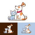 Little cat and dog logo, simple cartoon logo for pet adoption, rescue, veterinary, vector illustration Royalty Free Stock Photo