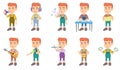 Little caucasian boy vector illustrations set. Royalty Free Stock Photo