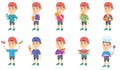 Little caucasian boy vector illustrations set. Royalty Free Stock Photo